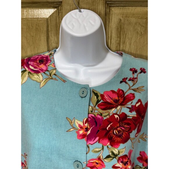 Susan Graver Style Floral Jacket Top Womens Blue Linen Blend Long Sleeve Medium - Picture 3 of 6